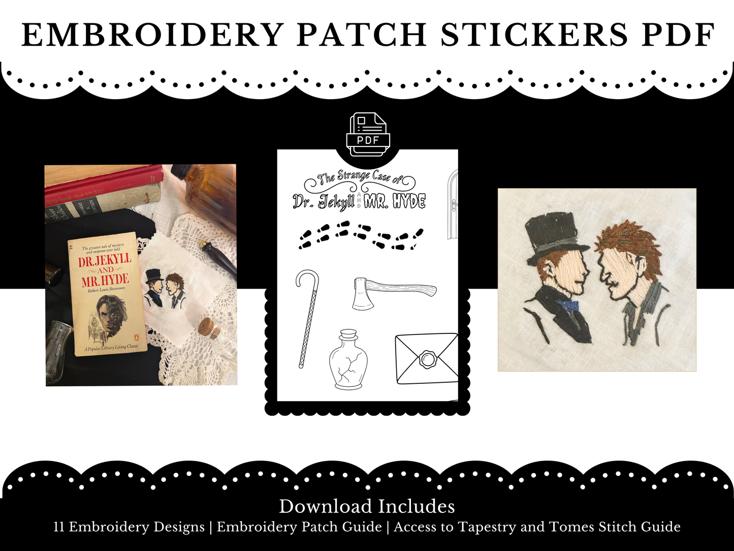Jekyll and Hyde Embroidery Patch Sticker Set