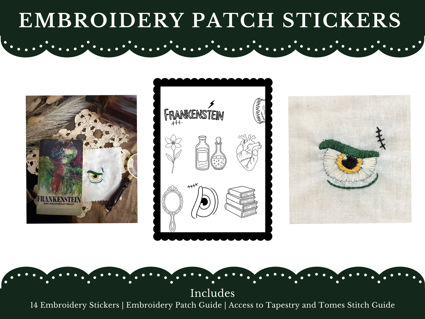 Frankenstein Embroidery Patch Sticker Set (PDF Version)