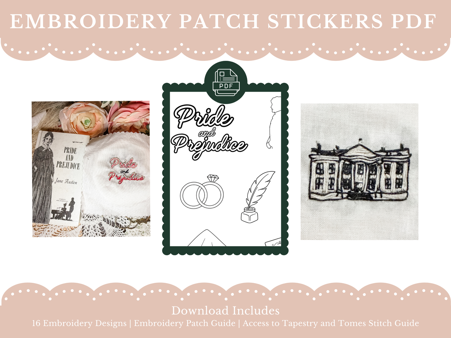 Pride and Prejudice Embroidery Patch Sticker Set (PDF Version)