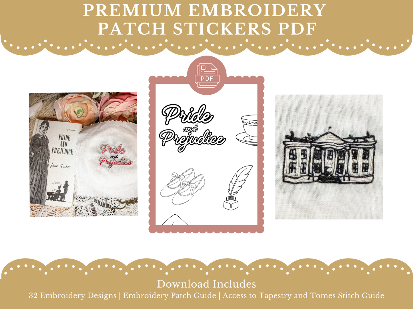 Pride and Prejudice Premium Embroidery Patch Sticker Set (PDF Version)