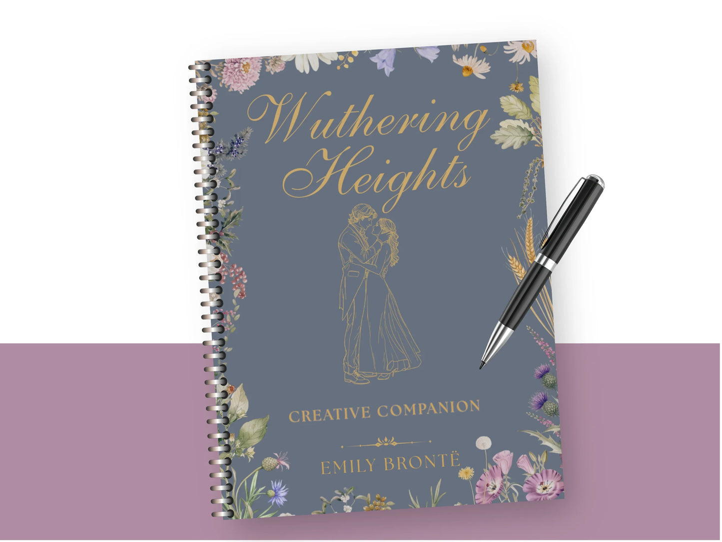 A spiral-bound book titled Wuthering Heights Creative Companion alongside a pen